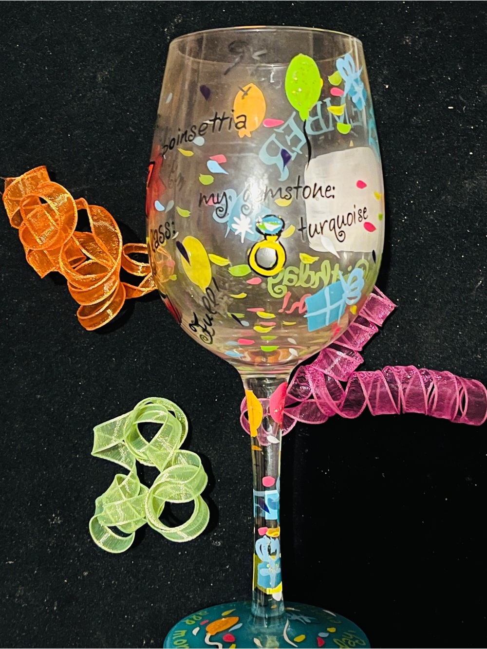 Lolita December Birthday Month Hand Painted Wine Glass Birthday Gift 15 oz